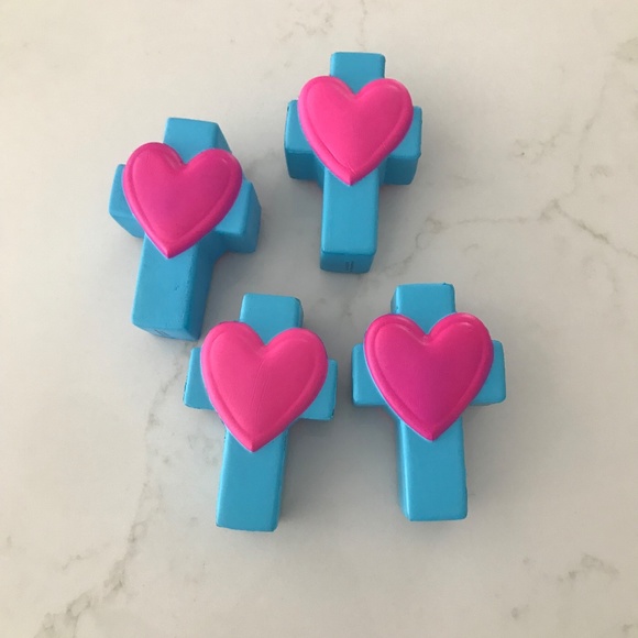 Set of 4 Stress Toy Fidget Toy Blue Cross with Red Heart Squeezable Fun Easter - Picture 2 of 3